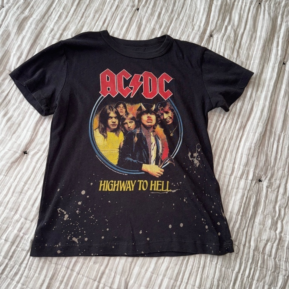 Chaser Dark Gray Tie Dye AC/DC Band Crewneck Short Sleeve Distressed Tee Size 7